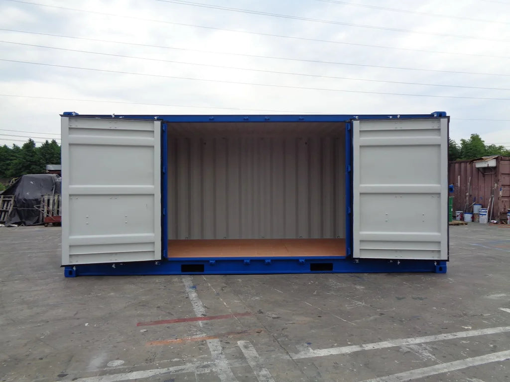 Contenedor marítimo 20 pies lateral abierto azul nuevo