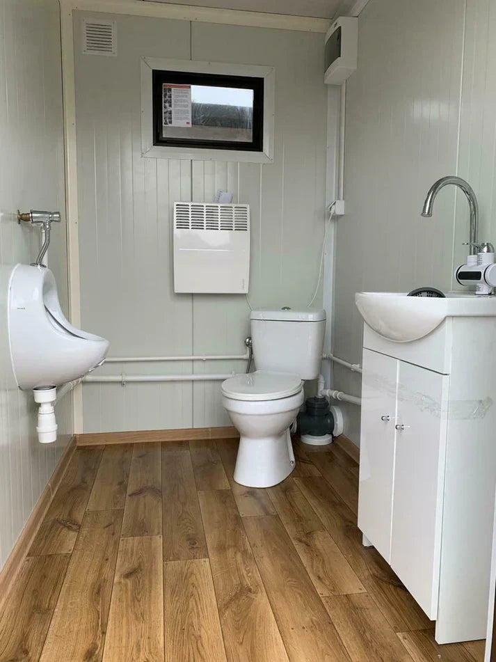 Contenedor sanitario doble con depósito de residuos blanco 3x2 metros